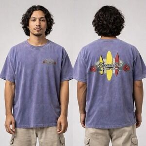 Vintage 90s Hanalei Kauai Hawaii Surf Tee Blue Purple Fade USA Y2K L